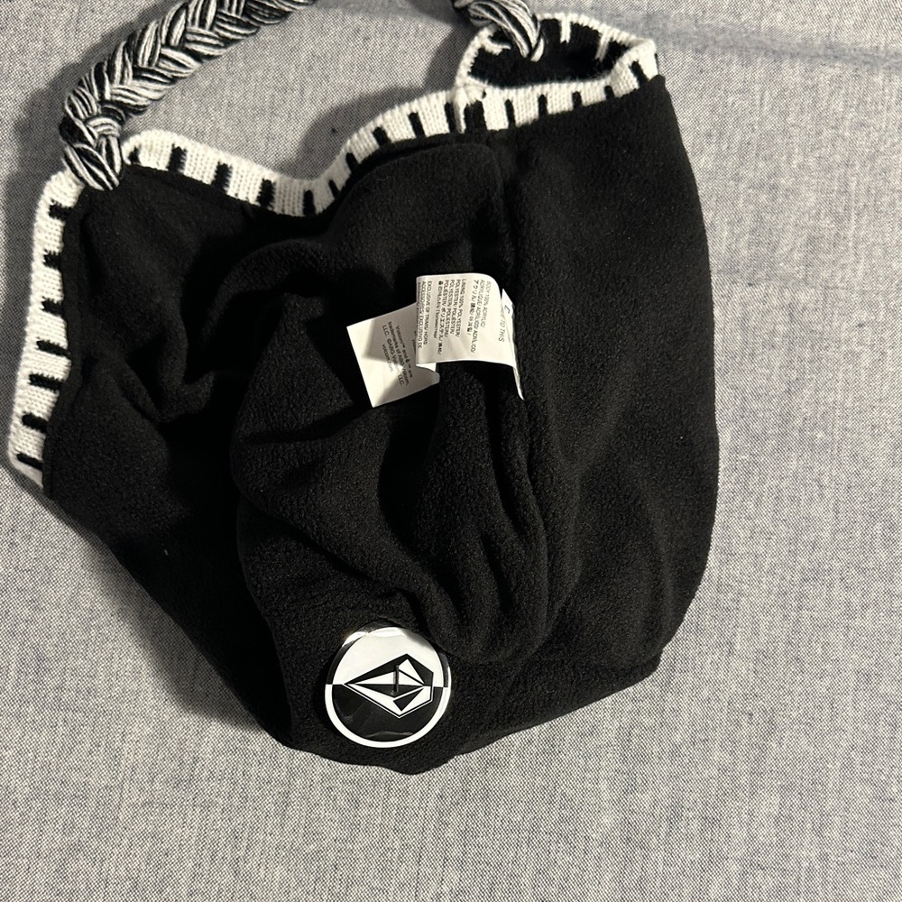 Volcom Black & White Pom Pom Earflap Beanie - Picture 6 of 14